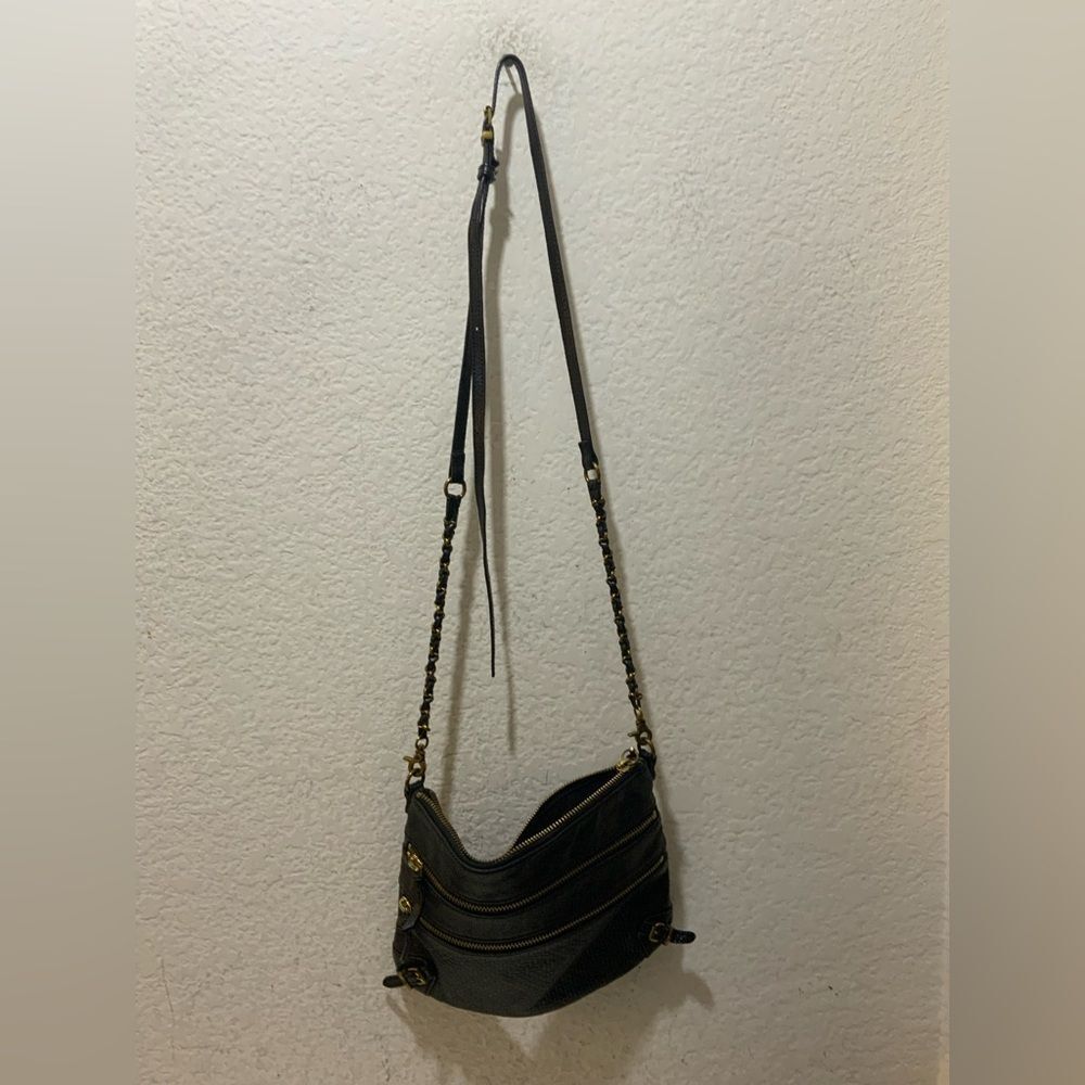 Elliot Lucca Leather Double Zip Front Crossbody Bag